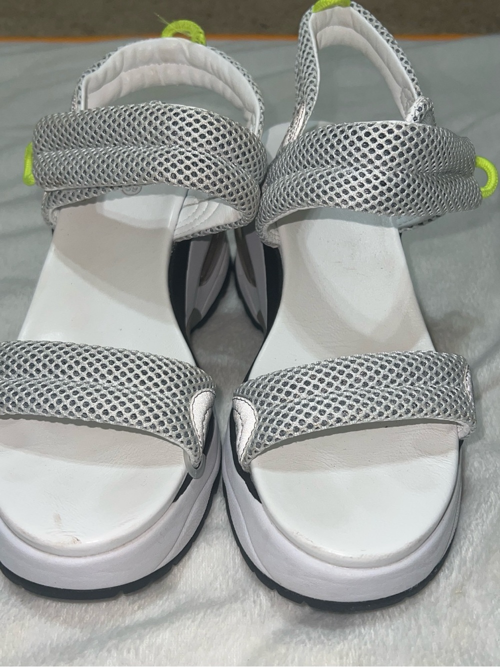ASH Doxa White & Gray Mesh Sport Sandals with Neon Accents - Picture 2 of 3
